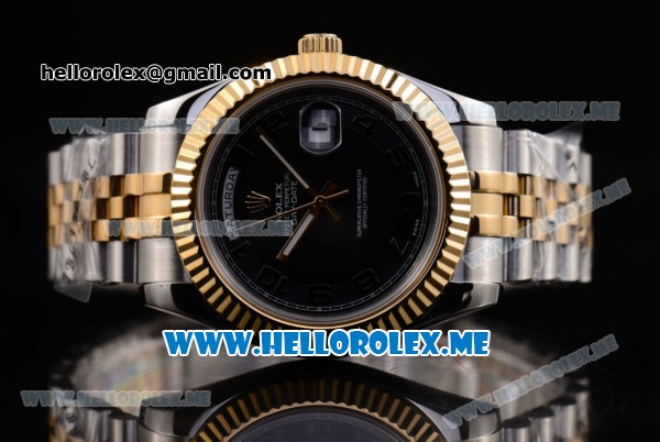Rolex Day-Date II Asia Automatic Two Tone Case/Bracelet with Black Dial and Arabic Numeral Markers - Click Image to Close